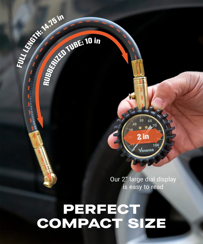 Vondior Tire Pressure Gauge (0-100 PSI) - Certified ANSI B40.1 Tire Gauge for Cars and Trucks, Large 2" Glow Dial Easy-Read Tire Gauges for Tire Pressure Car Accessories - Image 5